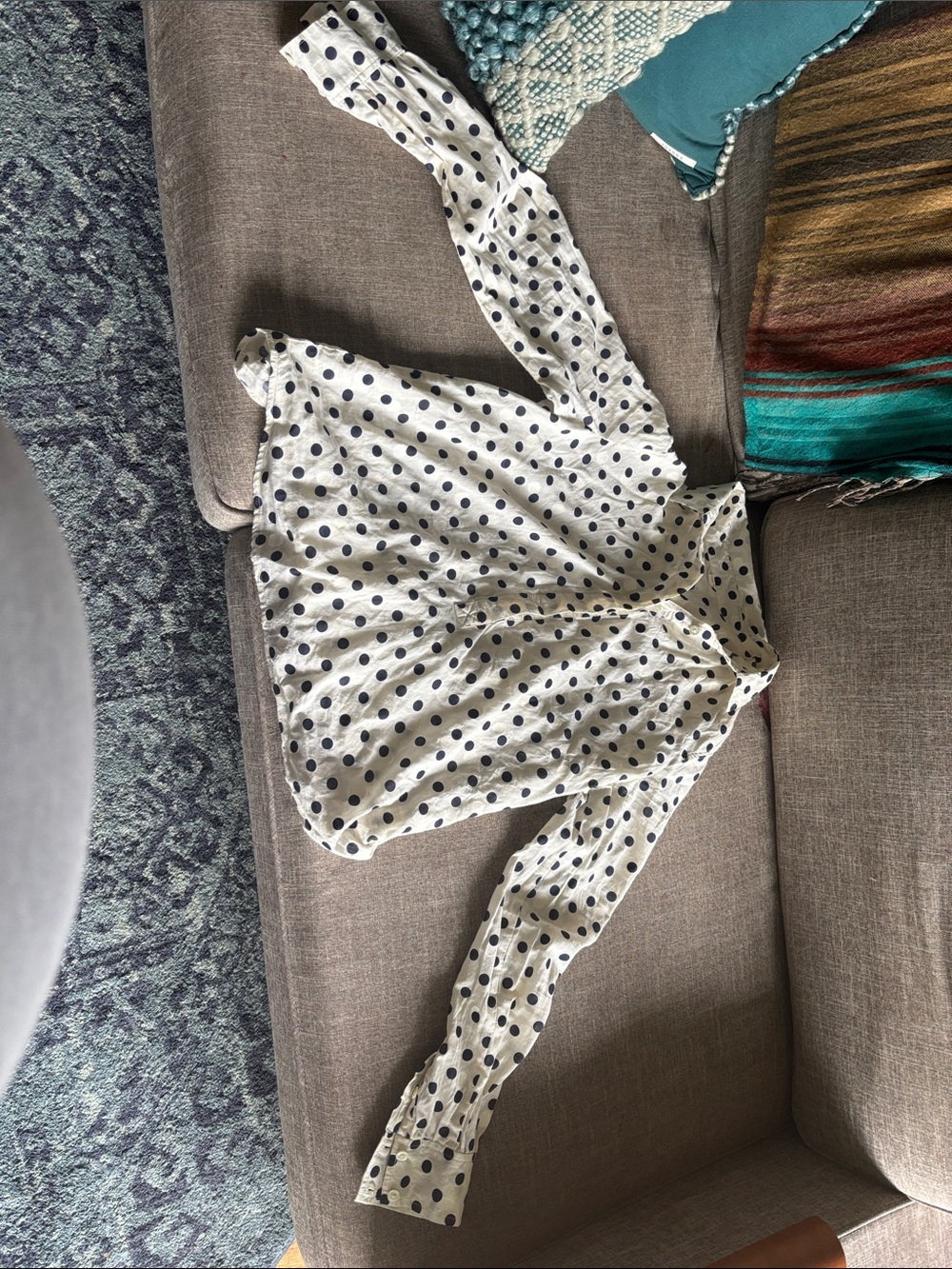 J. Crew White Button-Down Shirt with Black Polka Dots